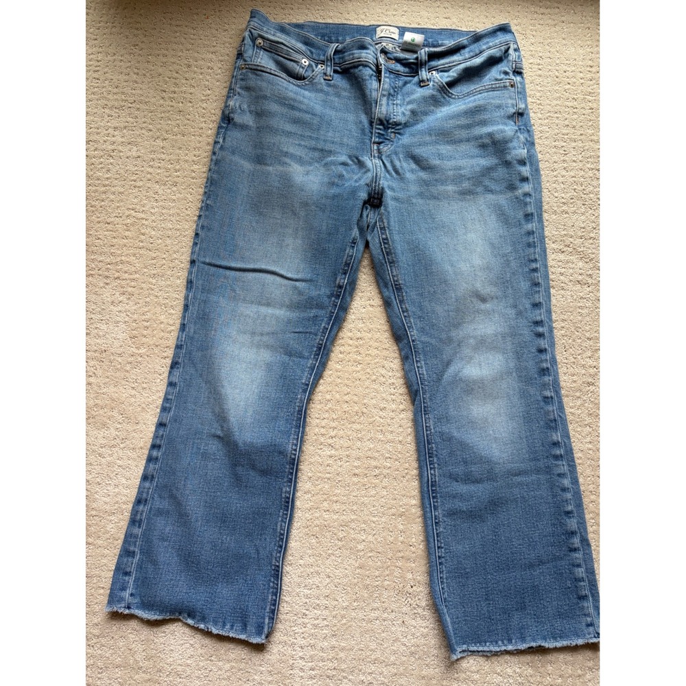 J.Crew Billie Demi Boot Crop Jeans 31 Blue Raw Hem Casual Luxury Coastal Retro
